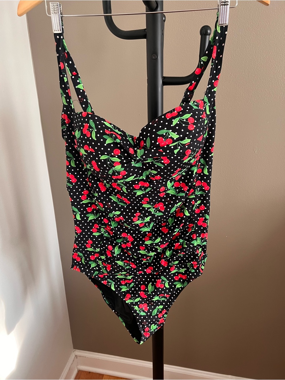 U.S. Size XL - Betsey Johnson Black Cherry Polka Dot One-Piece Swimsuit